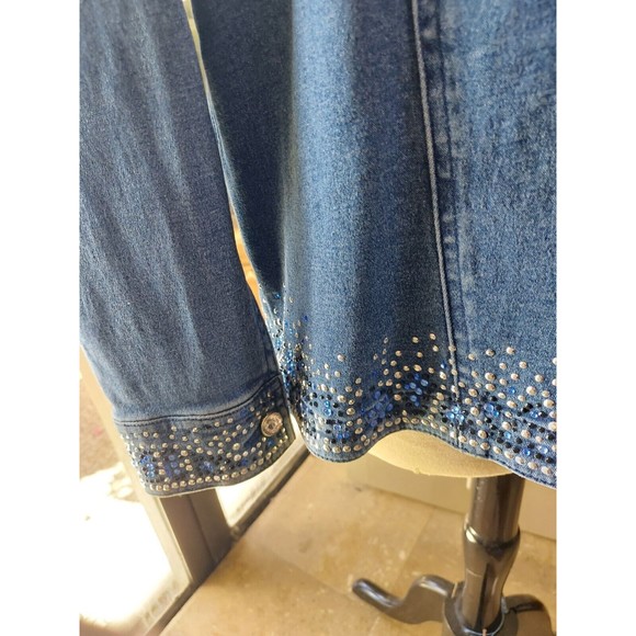 Quacker Factory Blue Bling Embellished Rhinestone Studded Denim Jean Jacket sz S - Picture 10 of 14